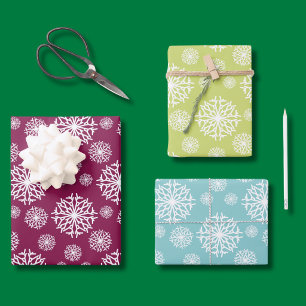 Trendy White Snowflakes pattern 3 colours Wrapping Paper Sheet
