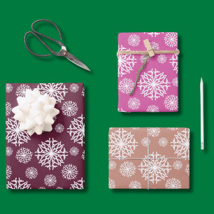 Trendy White Snowflakes pattern 3 colours Wrapping Paper Sheet