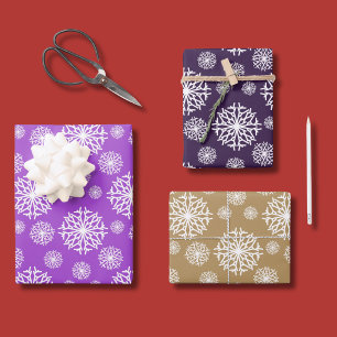 Trendy White Snowflakes pattern 3 colours Wrapping Paper Sheet