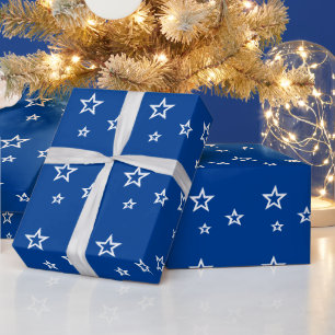 Trendy White Star Pattern Blue Wrapping Paper