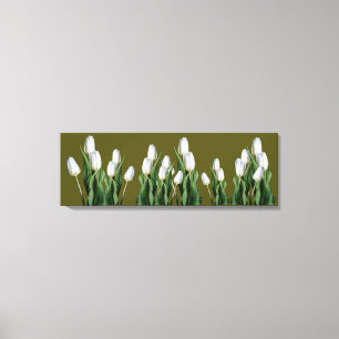 Trendy white tulip flowers cool green boho modern canvas print