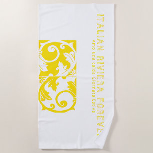 Trendy White Yellow Italian Majolica Tile Beach Towel