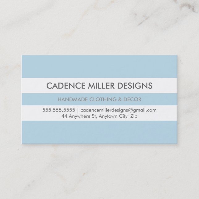 TRENDY WIDE STRIPE modern minimal bold baby blue Business Card (Front)