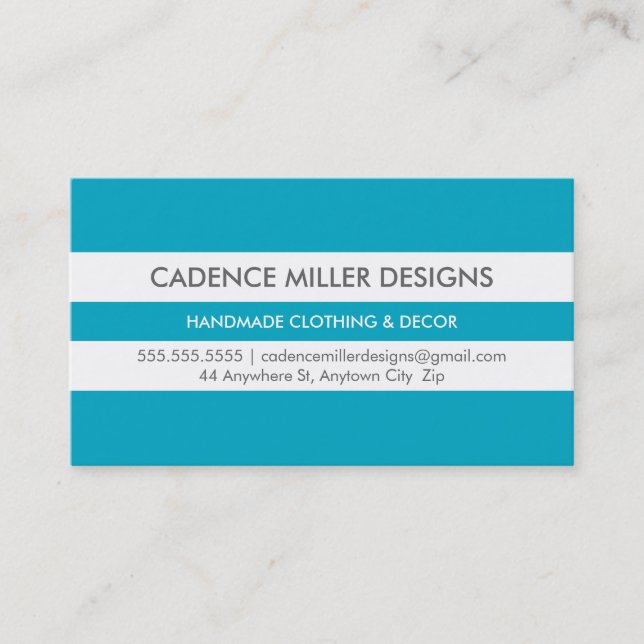 TRENDY WIDE STRIPE modern minimal bright aqua blue Business Card (Front)