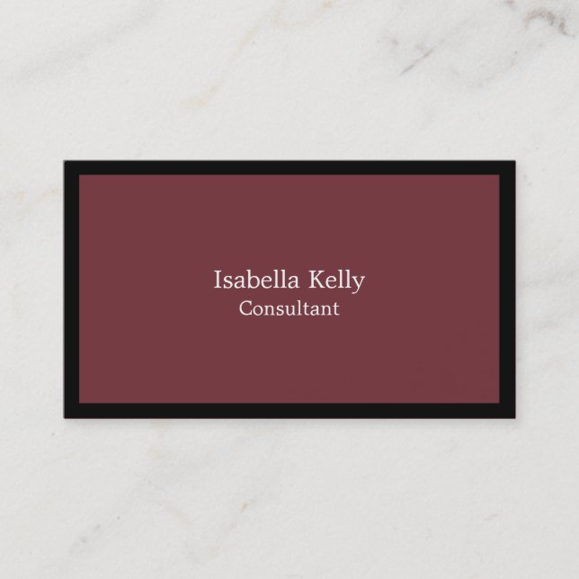 Trendy Wine Red Black Colour Plain Unique Stylish Business Card (Front)