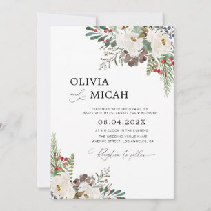 trendy winter christmas floral wedding invitation