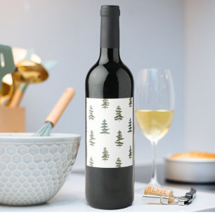 Trendy Winter   Christmas Tree Pattern Wine Label