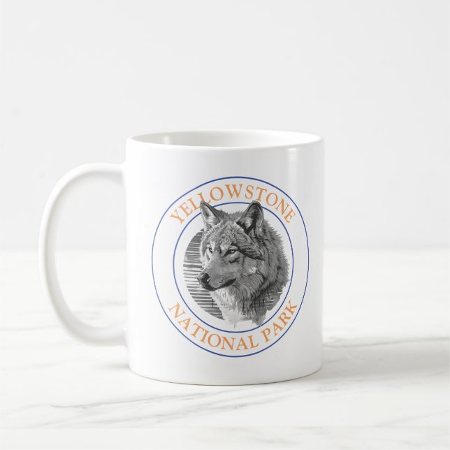 Trendy Wolf Art 4 Yellowstone National Park Circle Coffee Mug (Left)