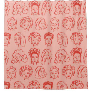 Trendy Woman Face Hand Drawn Shower Curtain