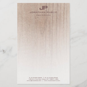 Trendy Wood Look Elegant Monogram Modern Template Stationery