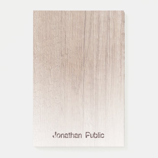 Trendy Wood Look Template Distressed Text Elegant Post-it Notes (Front)