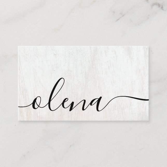 Trendy Wood Script Calligraphy Business Card (Front)