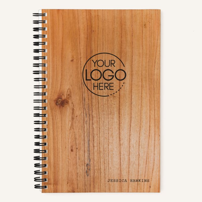 Trendy Wood Veneer Print Modern Logo Notebook (Front)