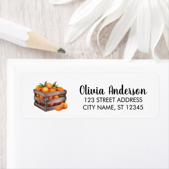 Trendy Wooden Crate Oranges Return Address Label   (Insitu)