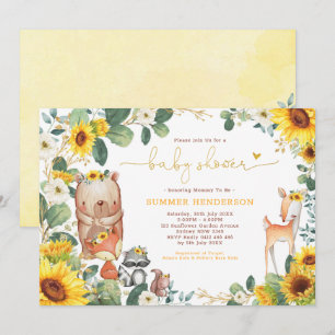 Trendy Woodland Animals Sunflower Baby Shower Invitation