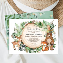 Trendy Woodland Greenery Animals Boy Baby Shower
