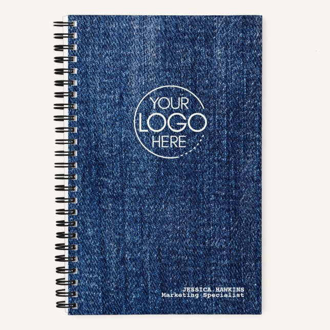 Trendy Worn Blue Denim Modern Logo Notebook (Front)