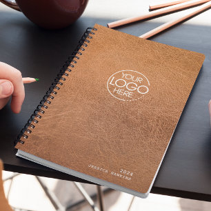 Trendy Worn Leather Modern Logo Weekly Planner