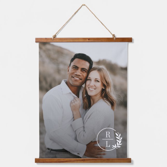 Trendy Wreath Couple Initials Photo Wall Tapestry (Front)