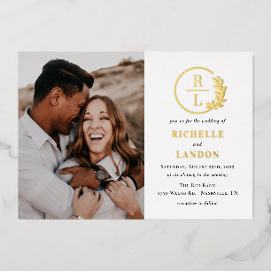 Trendy Wreath FOIL Photo Wedding Invitation