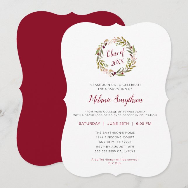 Trendy Wreath graduation party invitation (Front/Back)