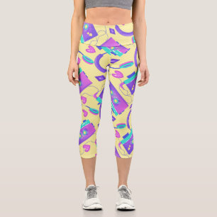 Trendy Yellow 80s neon Theme Capri Leggings
