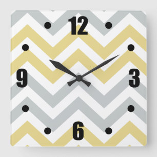 Trendy Yellow And Gray Chevron Pattern Square Wall Clock