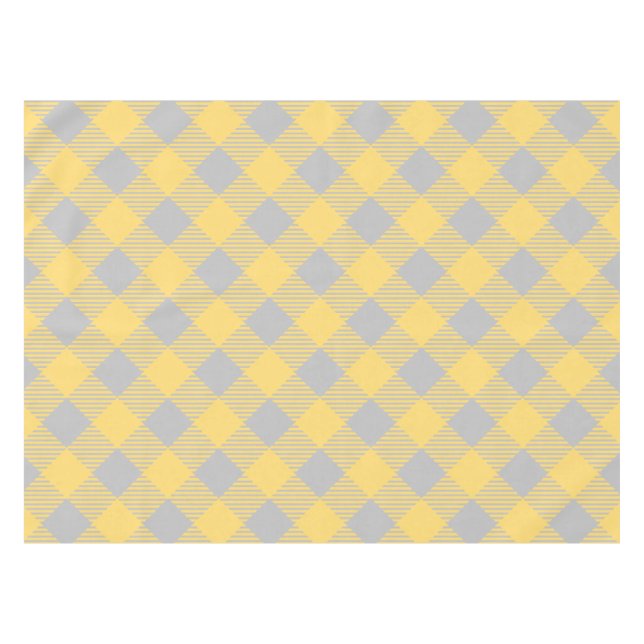 Trendy Yellow and Grey Check Gingham Pattern Tablecloth (Front (Horizontal))