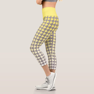 Trendy Yellow and Grey Gradient Heart Pattern Capri Leggings