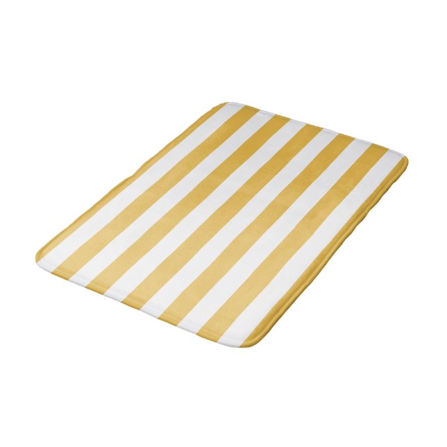 Trendy Yellow and White Wide Horizontal Stripes Bath Mat (Angled)