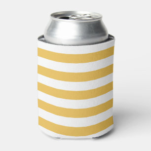 Trendy Yellow and White Wide Horizontal Stripes Can Cooler