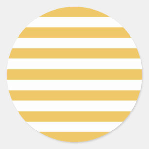 Trendy Yellow and White Wide Horizontal Stripes Classic Round Sticker