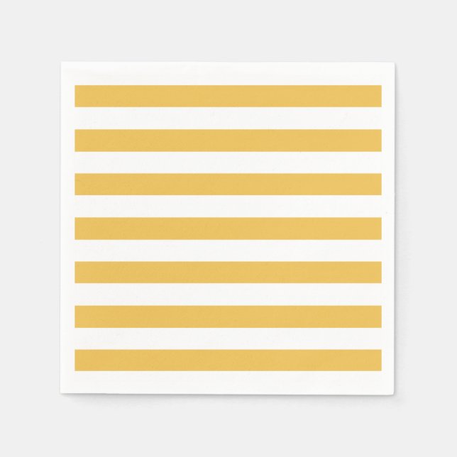 Trendy Yellow and White Wide Horizontal Stripes Napkin (Front)
