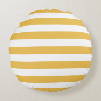 Trendy Yellow and White Wide Horizontal Stripes Round Cushion