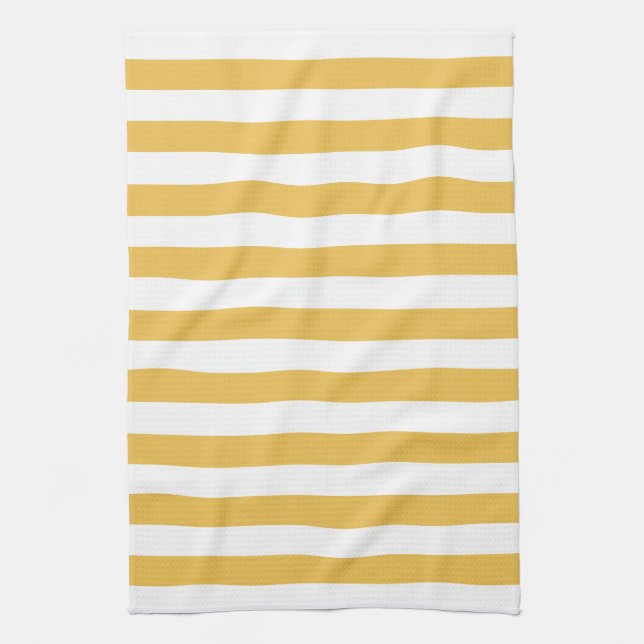 Trendy Yellow and White Wide Horizontal Stripes Tea Towel (Vertical)