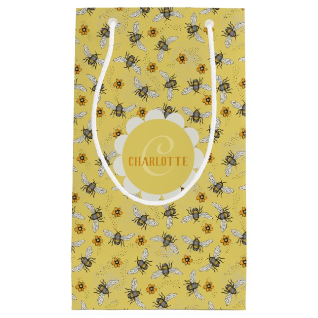 Trendy Yellow Buzzing Bees Summer Small Gift Bag (Front)