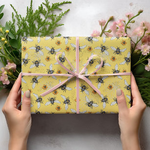Trendy Yellow Buzzing Spring & Summer Honeybee  Wrapping Paper