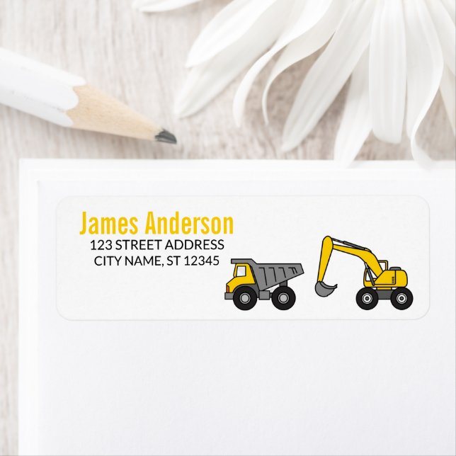 Trendy Yellow Construction Trucks Return Address   (Insitu)