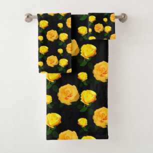 trendy yellow floral   bath towel set