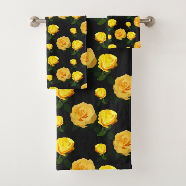 trendy yellow floral   bath towel set (Insitu)