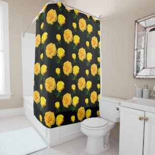 trendy yellow floral shower curtain