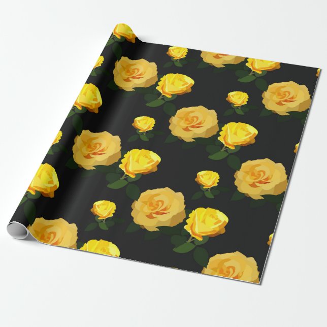 trendy yellow floral   wrapping paper (Unrolled)
