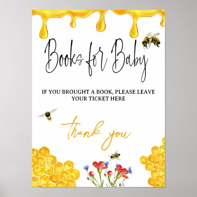 Trendy Yellow Flower Bee Book for Baby Shower Game Poster (Front)