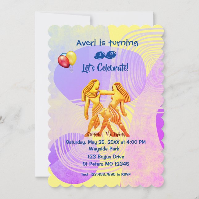Trendy Yellow Gemini Birthday (May 21 –June 20)  I Invitation (Front)