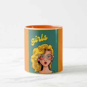 Trendy Yellow Girl  Beautiful Mug. Two-Tone Coffee Two-Tone Coffee Mug