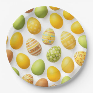 Trendy Yellow & Green Easter Eggs Pattern Paper P Plate