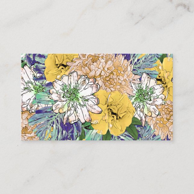 Trendy Yellow & Green Floral Girly Illustration Business Card (Front)