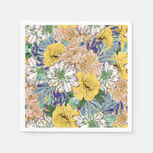 Trendy Yellow & Green Floral Girly Illustration Napkin