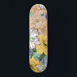 Trendy Yellow & Green Floral Girly Illustration Skateboard<br><div class="desc">A Vibrant elegant, yellow, green and white floral and mint and violet monstera leaves illustration, featuring dahlias, peonies and roses botanic blooms, bright yellow, white, soft green and light coral pastel colours, on a solid yellow colour background. This modern, fashionable, stylish blossoming flowers artwork will certainly bright up your day....</div>