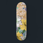Trendy Yellow & Green Floral Girly Illustration Skateboard<br><div class="desc">A Vibrant elegant, yellow, green and white floral and mint and violet monstera leaves illustration, featuring dahlias, peonies and roses botanic blooms, bright yellow, white, soft green and light coral pastel colours, on a solid yellow colour background. This modern, fashionable, stylish blossoming flowers artwork will certainly bright up your day....</div>